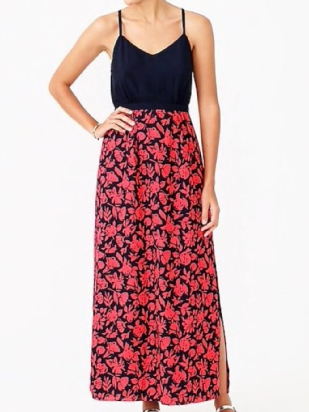 J. Crew Spaghetti Strap Side Slit Fit and Flare Long Dress Size 0